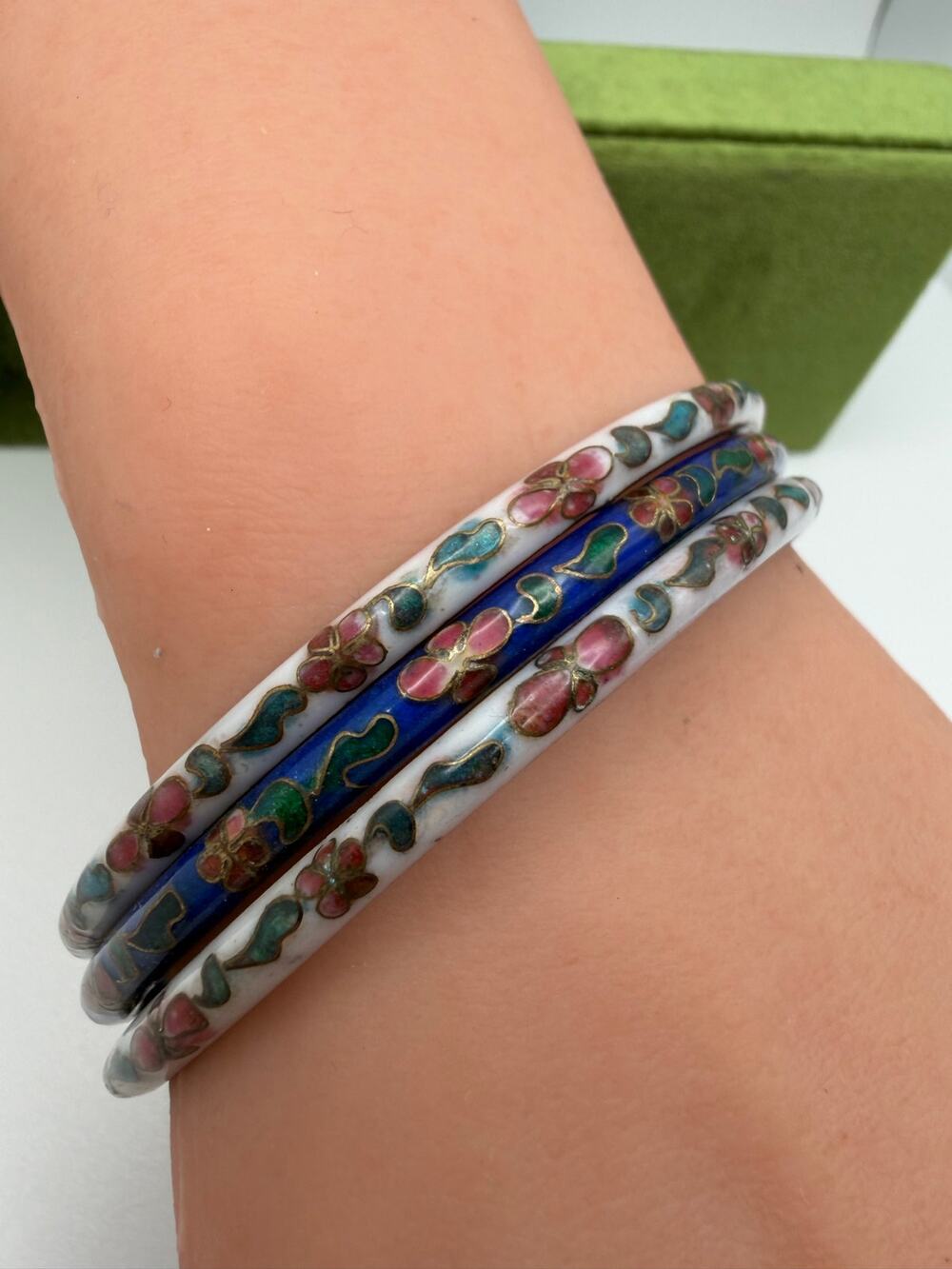 three vintage cloisonné enamel bangle bracelets
